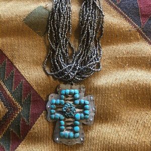 Same Spirit zebra and pewter beaded necklace